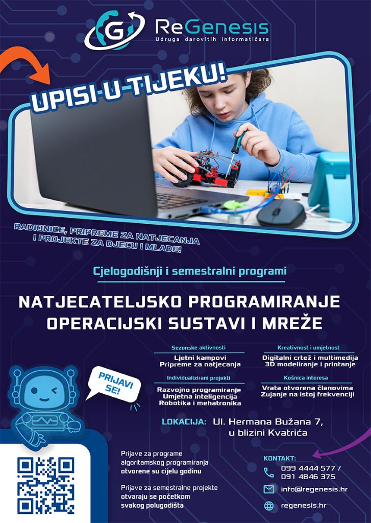 Letak s upisima i programima Udruge ReGenesis